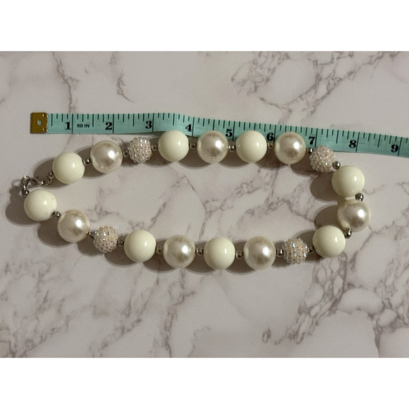 Large Ivory-White Beaded Bubblegum Necklace Chocker 7-1/2 - Picture 4 of 4